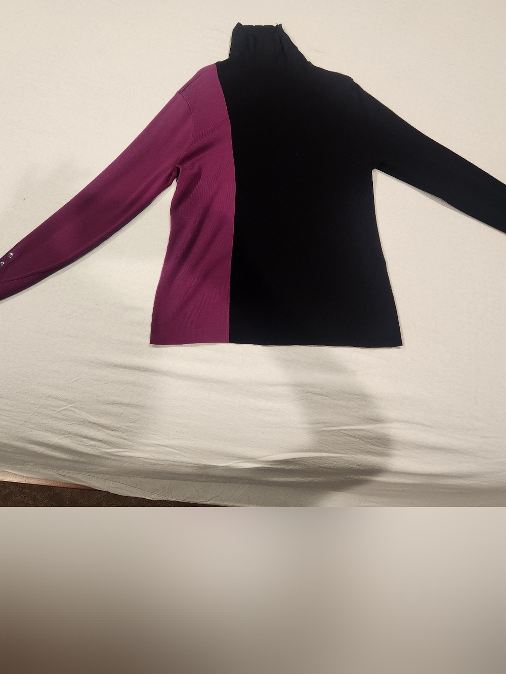 Chico's Black and Plum Colorblock Turtleneck Top - Picture 2 of 6